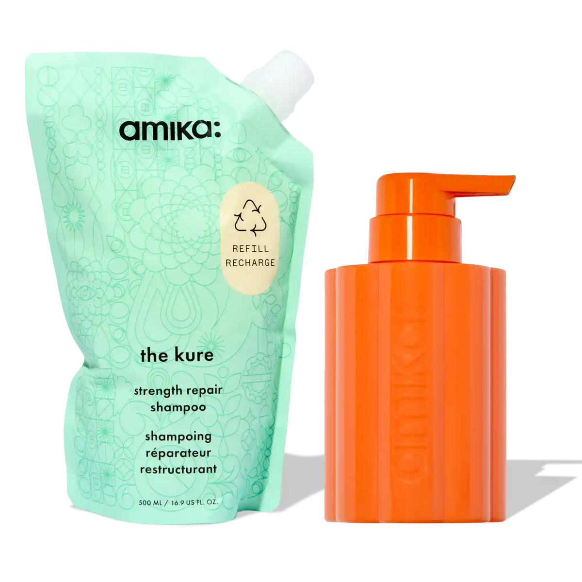 the kure strength repair shampoo forever friend bottle + pouch duo