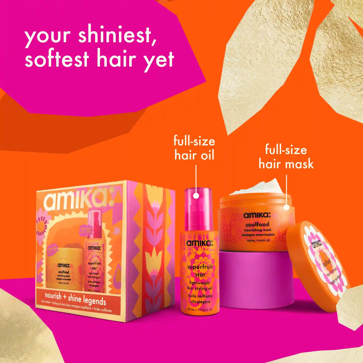 nourish + shine legends mask + hair oil set
